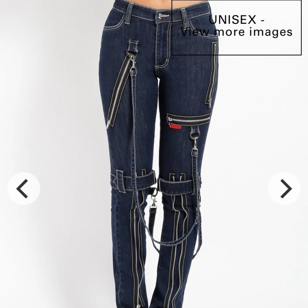 Unisex Tripp NYC Dark Blue Denim Zipper Pants